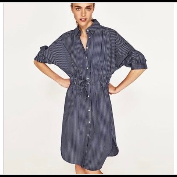 zara blue striped shirt dress